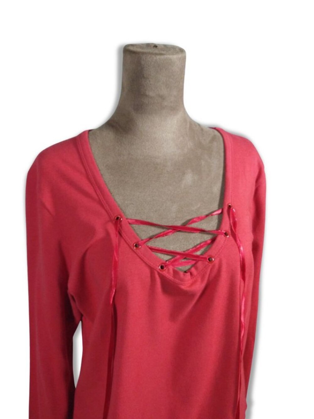 Mixit Red Lace-Up Long Sleeve Top XL Made in USA Cotton Spandex